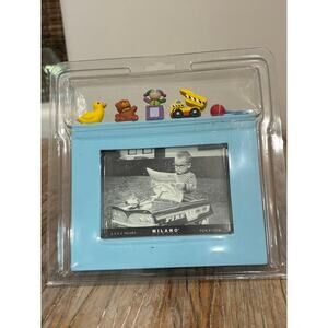 Milano Blue Picture Frame with duck, bear, doll, dump truck, and a red ball NEW